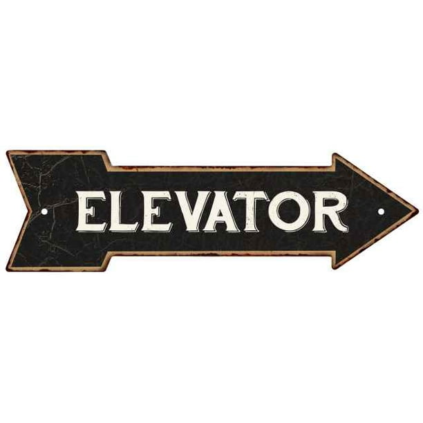 Elevator Black Rt Arrow Vintage Looking Metal Sign 5x17 205170003010 